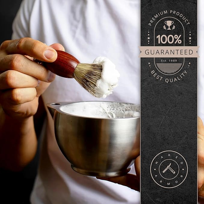 Synthetic Badger Hair Shaving Brush - Futura Synthetic Badger Hair + Handmade Sandalwood Shave Brush, Exfoliating Stiff Bristles, Thick & Creamy Lather For A Great Shave, Pre-Shave & Barber Approved