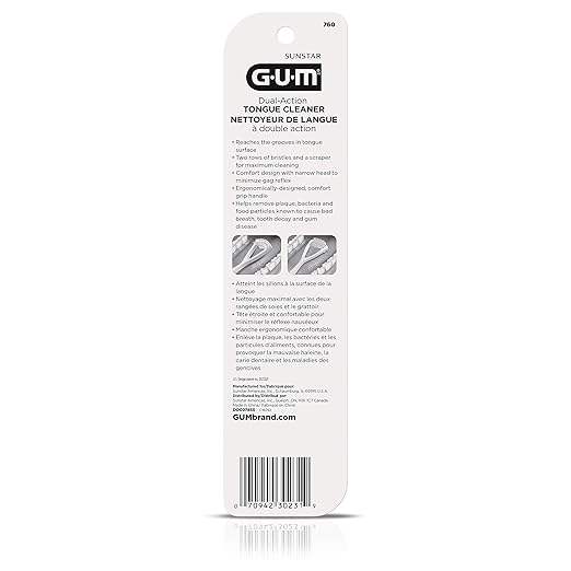 GUM - 760RB Dual Action Tongue Cleaner Brush and Scraper (Colors May Vary)