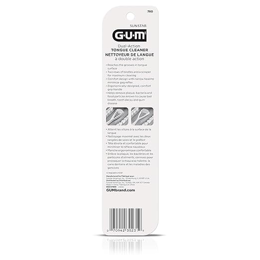 GUM Tongue Cleaner - Dual Action Soft Bristled Tongue Brush with Tongue Scraper for Better Oral Hygiene - Bad Breath Treatment (Pack of 3)