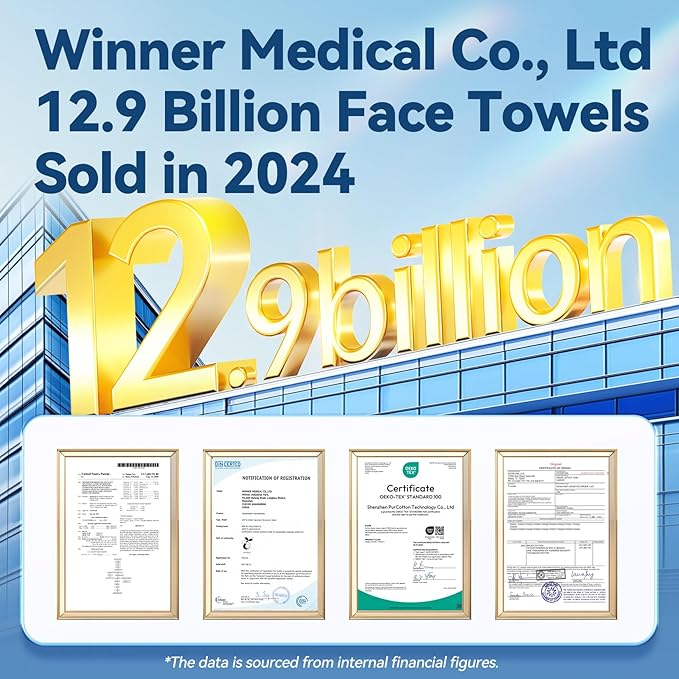 Winner Soft Face Towels, 100% USDA Biobased Facial Towels, Unscented Cotton Tissues for Sensitive Skin, OEKO-TEX Certified Face Towelettes Disposable, Makeup Remover Dry Wipes, 600 Ct, Pack of 6