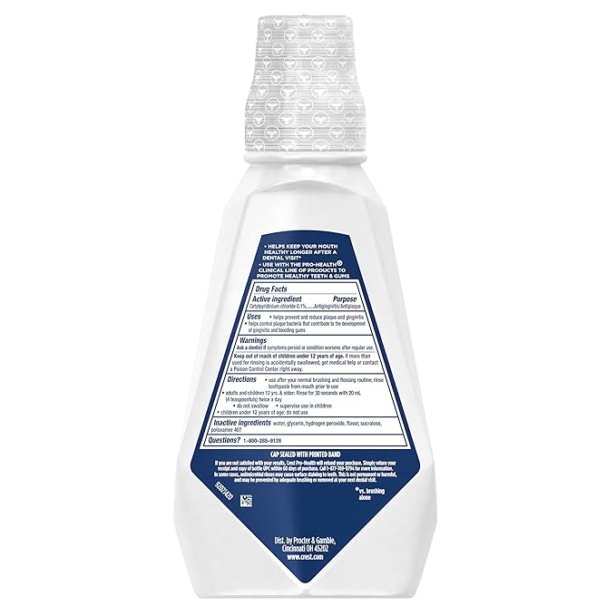 Crest Pro-Health Clinical Mouthwash with CPC, Alcohol Free, Gingivitis Treatment, Deep Clean Mint, 473 Ml (16 fl oz), 4 Count