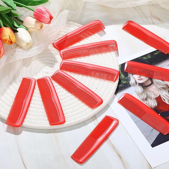 50 Pcs Pocket Combs for Men 5 Inch Cutting with Wide and Fine Teeth Plastic Professional Barber Haircut Small Anti Static Combs for Women Grooming Accessories for Beard(Red)