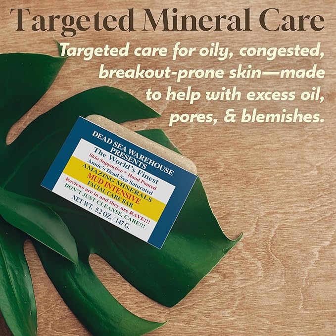 Dead Sea Soap MUD INTENSIVE Facial Care Bar - Face Soap for Women and Men - Purifying Dead Sea Mud - For Balanced & Clear Skin, Handmade & Unscented -5.2 oz