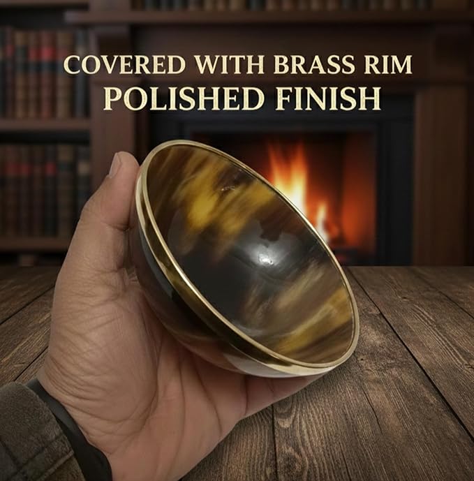 Shaving,Serving & Decorative Bowl with Brass Rim, Hand Crafted Natural Yak Horn Shaving Soap Bowl | Serving Bowl |Decorative Bowl for holding small jewelry Gift for mother, father,Husband