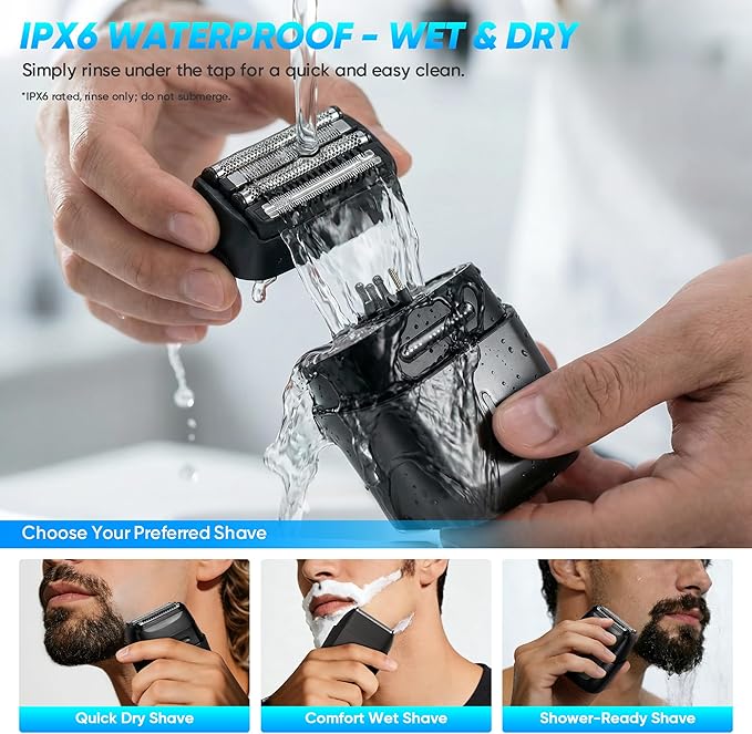 Electric Foil Shavers for Men: Compact Electric Razor with 4 Floating Blades, Travel Portable Foil Shaver for Men, USB-C Rechargeable, Waterproof Wet Dry Cordless Face Shaver for Travel & Home, Black