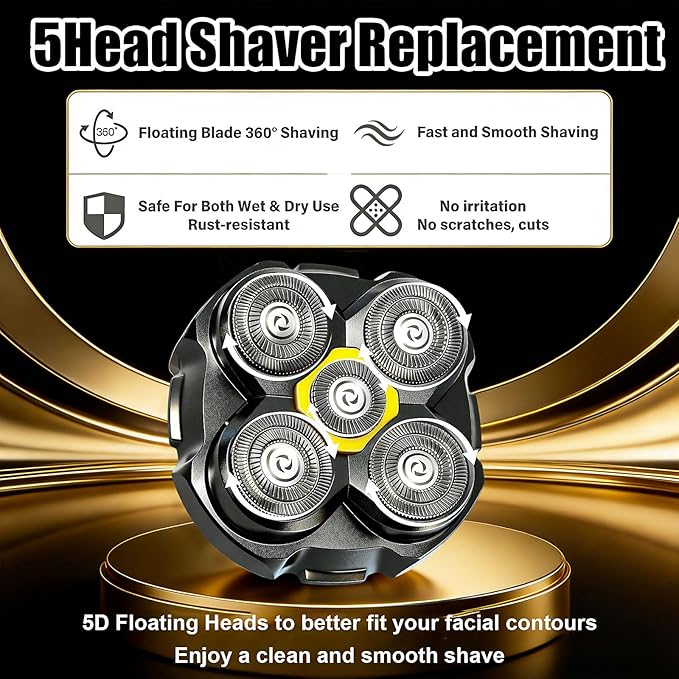 5 Head Shaver Replacement Head for MicroTouch Titanium Shaver for Bald Men Head and Face Wet/Dry Shaving (Black(4count))