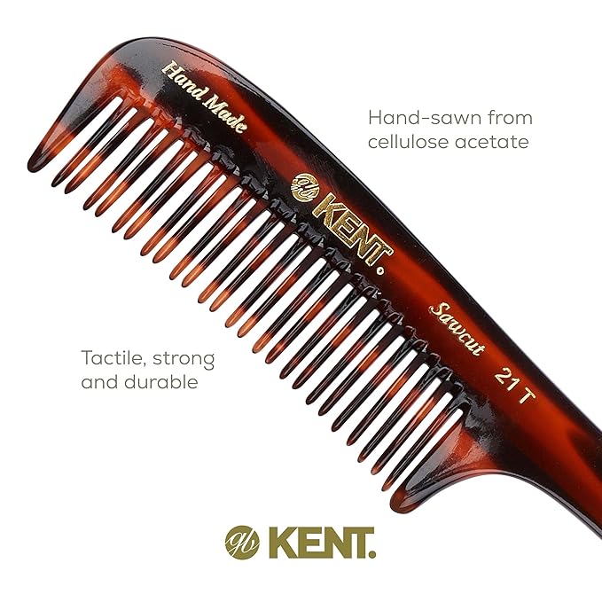 Kent 21T Large Hair Detangling Comb, Double Teeth Wide Tooth Comb for Curly Wavy Hair, Saw-Cut and Handmade (7.5")