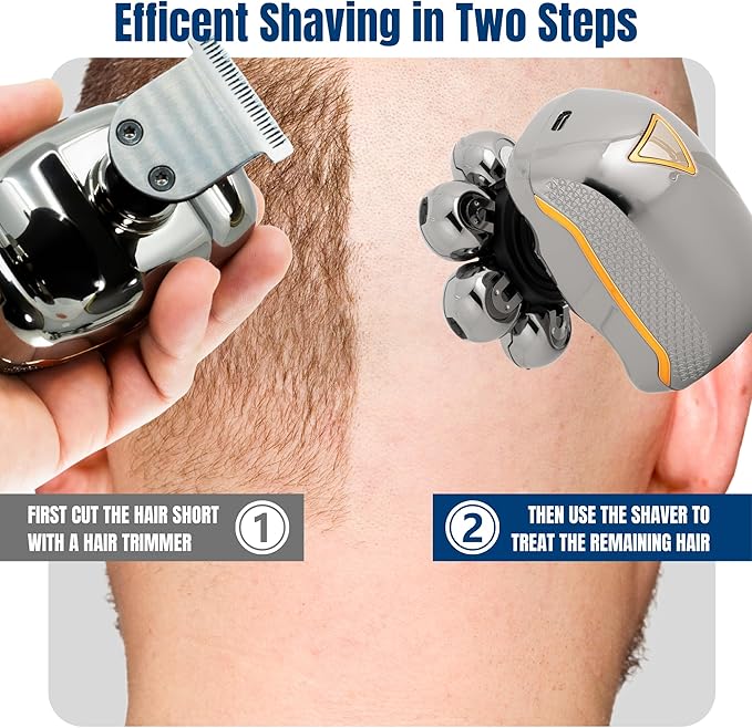 Head Shaver for Bald Man Cordless Electric Shavers - Detachable Heads Shavers for Men Waterproof Mens Razors for Shaving Rechargeable 7D Rotary Head Shaver,Nose Hair Trimmer,Ear Hair Trimmer for Men