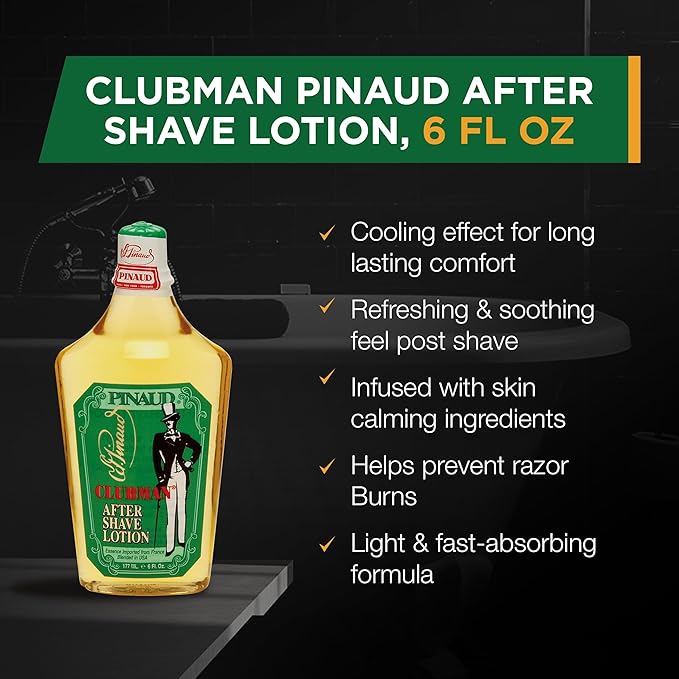 Clubman Pinaud After Shave Lotion, Classic Men’s Aftershave, 6 fl oz Pinaud Finest Powder, Classic White Powder for Men, Protection Against Sweat and Body Odor, 9 oz