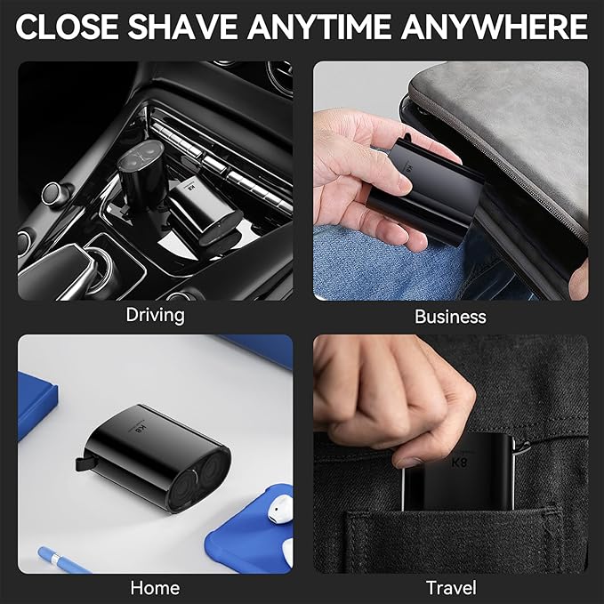 ENCHEN Mini Electric Shaver for Men, Portable Magnetic Dual-Head Rotary Pocket Electric Razor for Face, IPX7 Waterproof Wet & Dry, USB-C Rechargeable for Home, Car, Travel, K8,Black
