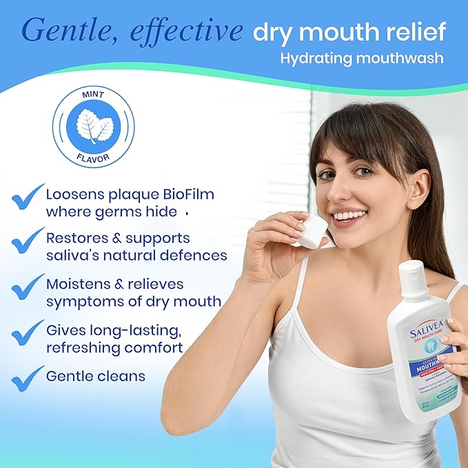SALIVEA Dry Mouth Mouthwash - Soothing Mint Mouthwash with Natural Salivary Enzymes - Breath Freshener & Dry Mouth Care - Mint Flavor (2 Pack)