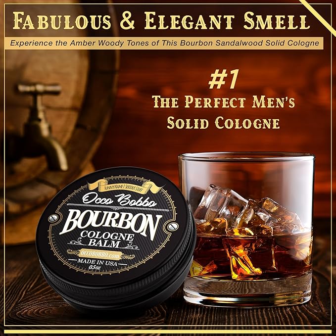 Handy Hound Occo Bobbo Solid Cologne for Men, Bourbon and Sandalwood Scent, .5 Ounce Concentrated Balm, Smooth Woody Oak Barrel Blend