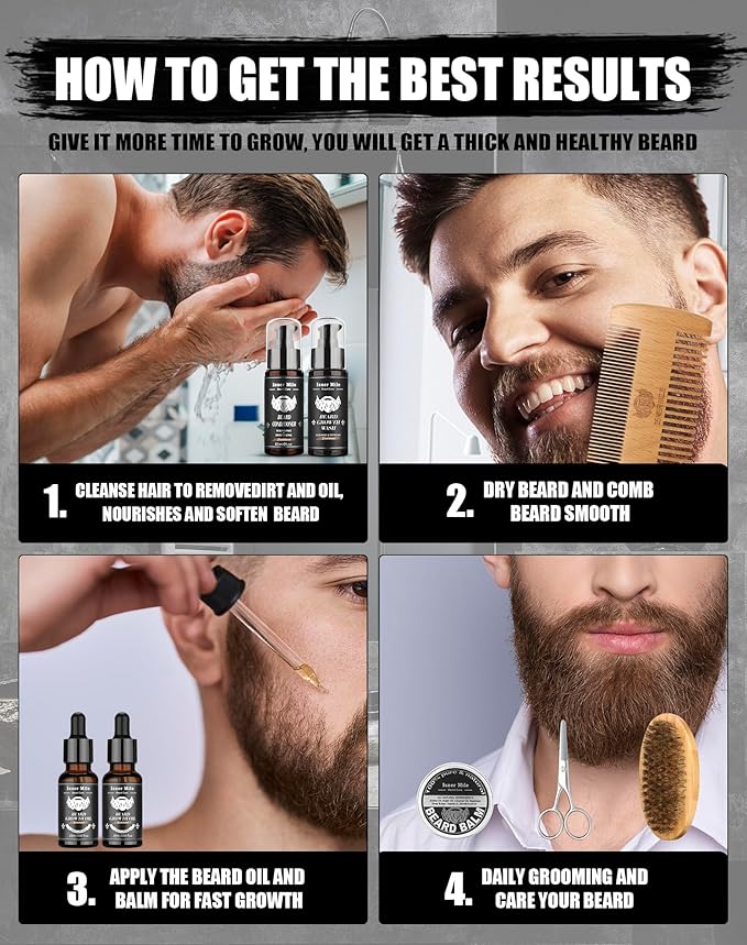 Beard Kit for Men Grooming & Care: with 2 Pack Beard Oils and Balm - Wash & Conditioner for After Shave Lotions Sandalwood, Brush and Comb Sets with Scissors, Valentines Fathers Gifts for Dad/Men/Him