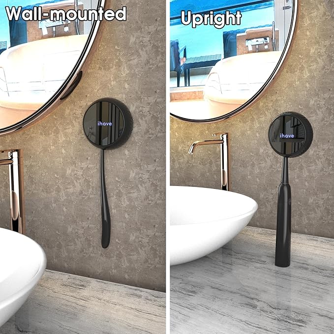 iHave Toothbrush Sanitizer Holder: Auto-Cycle UV Disinfection & Magnetic Wall-Mount for Manual & Electric Brushes | Portable Toothbrush Holders for Home & Apartment,Bathroom Decor & Travel Essential