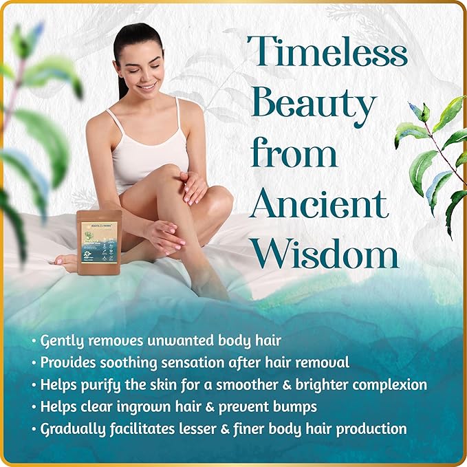 ROOTS AND HERBS Neem and Fennel Depilatory Mask - Vegan Hair Removal for Sensitive Skin: Facial, Pubic, Bikini, Leg - Organic Powder Waxing