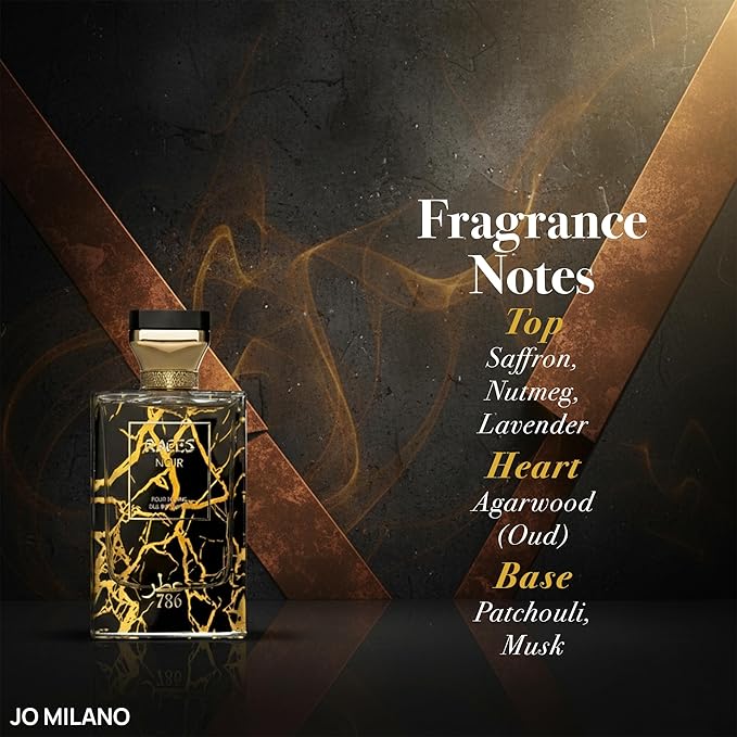 Jo Milano Raees Noir Eau De Parfum Spray | 3.4 oz (100ml) | Warm Spicy, Patchouli, Saffron, Oud Scent | Long Lasting Fragrance for Men