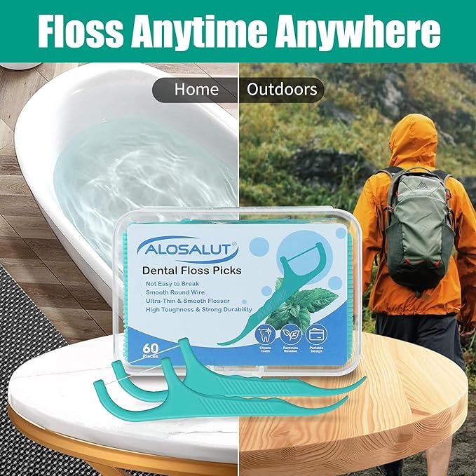 480 Count Dental Floss Picks – Mint Flavored Flossers with Built-in Toothpick for Deep Cleaning – 8 Portable Boxes of 60 – Strong & Smooth Floss Sticks for Family Home Travel for Adults