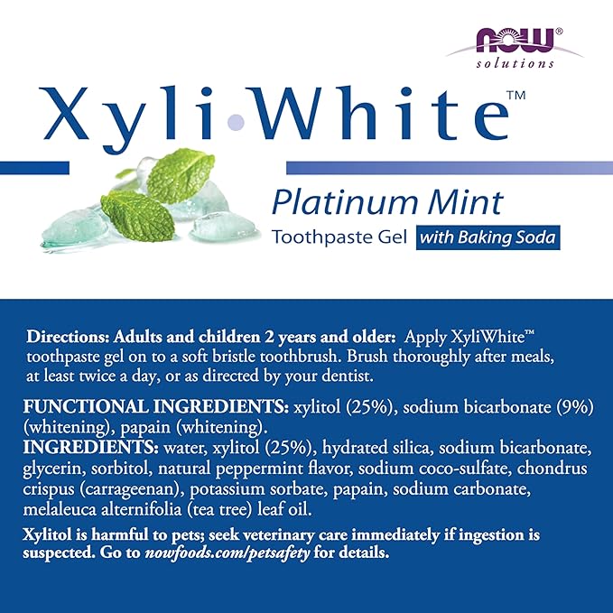 NOW Solutions, Xyliwhite™ Toothpaste Gel, Platinum Mint, Cleanses and Whitens, Fresh Taste, 6.4-Ounce