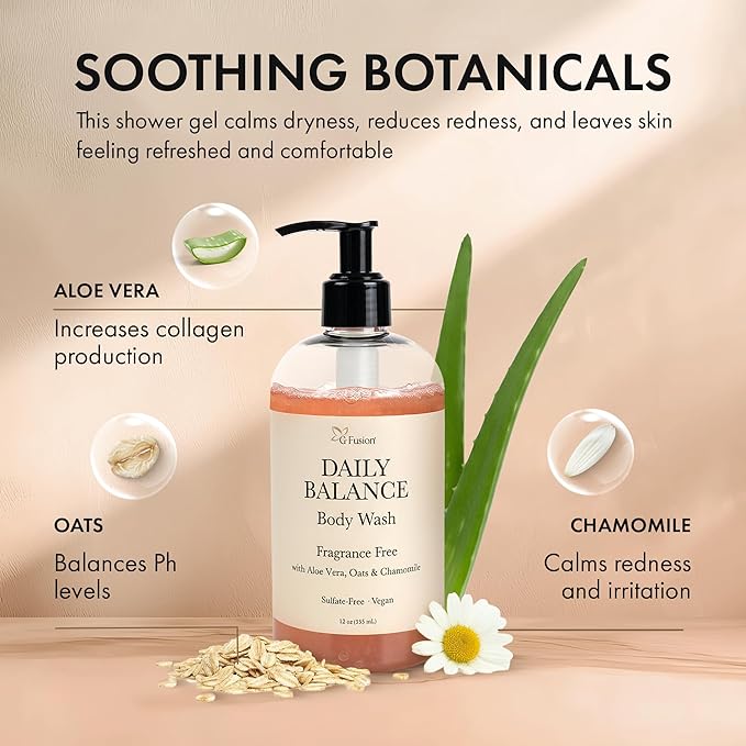 Daily Shower Gel Moisturizing Body Wash - Natural Fragnance Free Body Wash - Shower Gel For Dry & Sensitive Skin - Kids Soap - Organic, Vegan, Sulfate-Free - Bath Gel - Bath Soap with Oats
