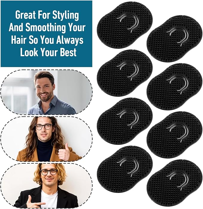 8 Pcs Soft Pocket Combs for Men Scalp Massage Shampoo and Beard Grooming Wave Palm Hair Brush Scalp Massager Brush Men(Black)