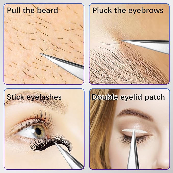 Pointed Tweezers for Women Facial Hair, High Precision Eyebrow Tweezers for Eyebrows, Ingrown Hair, Splinters, No Gaps and Perfectly Aligned