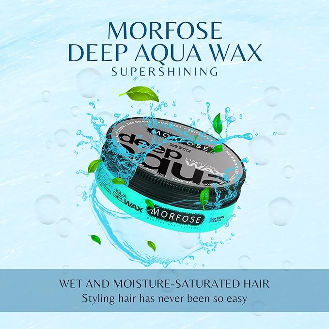 Morfose Deep Aqua Hair Gel Wax with Shiny and Strong Flexible 5 Hold, Manage Flyaways, Braids, and Curls, Professional Hair Styling for Women and Men, Fruity Scent, 5.92 Fl. Oz, (deep aqua)