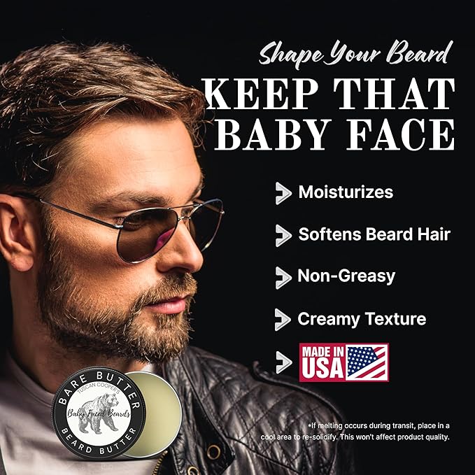 Tuscan Cooper's Baby Faced Beards Butter for Men - Moisturizing Beard Balm Cream and Softener for All Hair Types Including Coarse Hair - 4oz Hydration and Conditioning Care - Bare Unscented