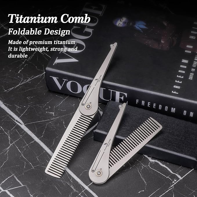 Boundless Voyage Titanium Hair Styling & Beard & Mustache Folding Pocket Comb, Portable EDC Accessories for Men and Women (Ti/9011A-D)