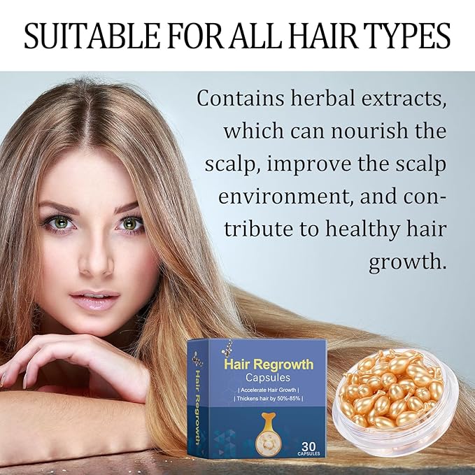 30 Count Hair Regrowth Capsules - Accelerate Hair Growth & Thicken Hair by 50-85% - Scalp Stimulating Herbal Extracts with Argan Oil & Vitamin E