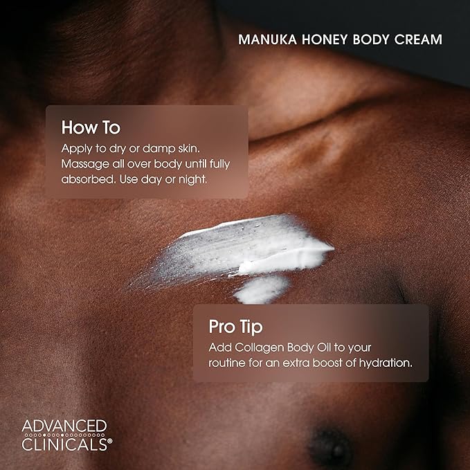 Advanced Clinicals Manuka Honey Body Cream For Women & Men | Body Butter Lotion For Extremely Dry Skin | Collagen Cream | Skincare Moisturizer Hydrating Balm Improves Look Of Aging Skin, 16 Ounce