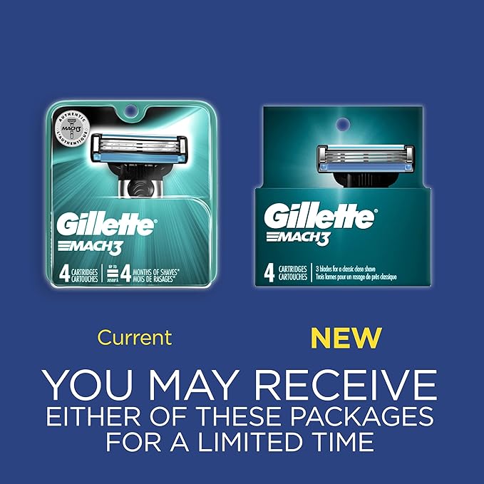 Gillette Mach3 Razor Refills for Men, 4 Razor Blade Refills (Pack of 2)