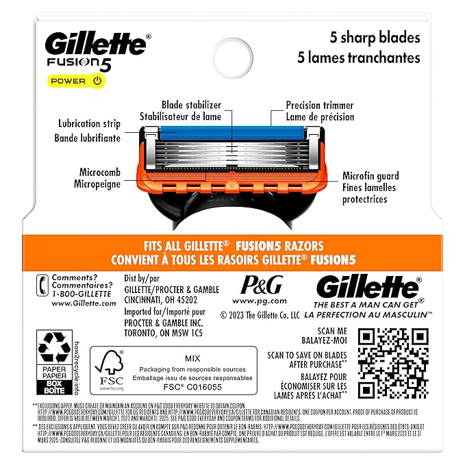 Gillette Fusion5 Men's Razor Blade Refills, 4 Count