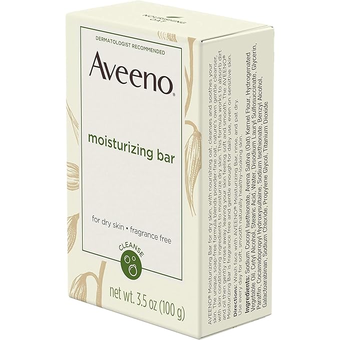 Aveeno Moisturizing Bar with Natural Colloidal Oatmeal for Dry Skin, Fragrance Free, 3 Oz (Pack of 5)