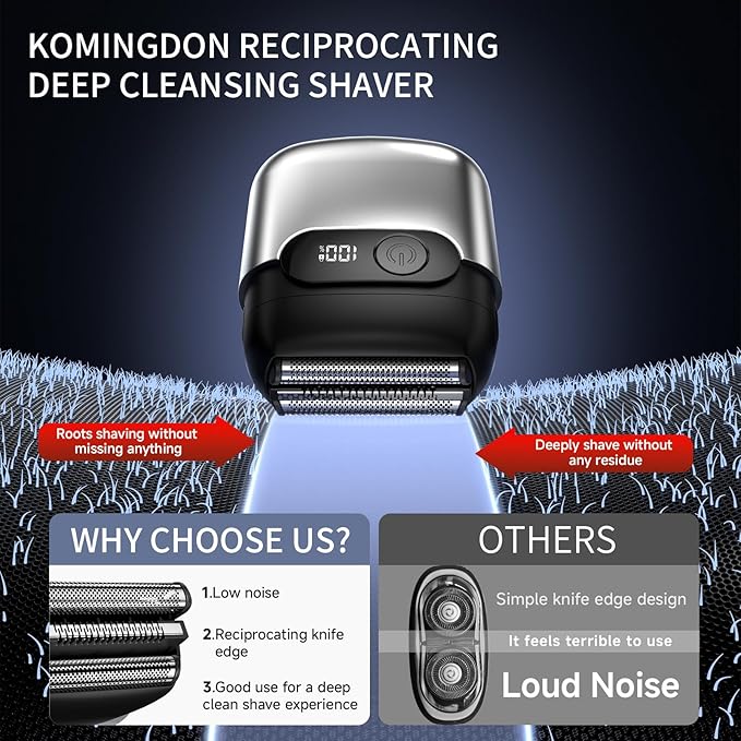 Electric Foil Shavers for Men,Mini Electric Razor with Storage Bag,3 Floating Blades,Portable mini Shaver,IPX7 Waterproof,Wet Dry Face Razor,USB-C (Silver)