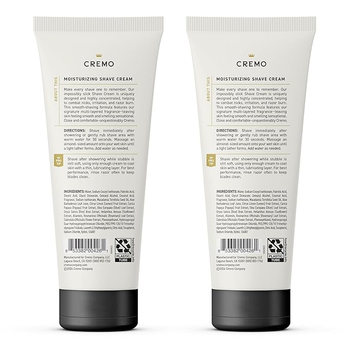 Cremo Barber Grade Sandalwood Shave Cream, Astonishingly Superior Ultra-Slick Shaving Cream Fights Nicks, Cuts And Razor Burn, 6 Fl Oz (2 Pack)