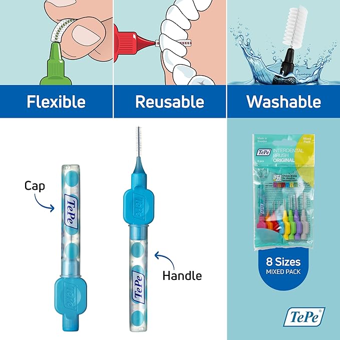TePe Pack of 8 Interdental Brush Original, Soft Dental Brush for Teeth Cleaning, Mixed Pack