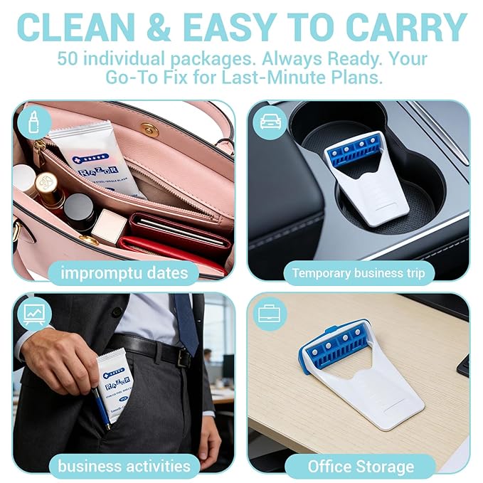 50Pcs Men's Portable shaving Disposable Prep Razors, Individually Package Protection Cover Easy to Carry Stainless Steel Single Blade Professional Dry/Wet for Hotel Gym Summer Travel (BLUE)