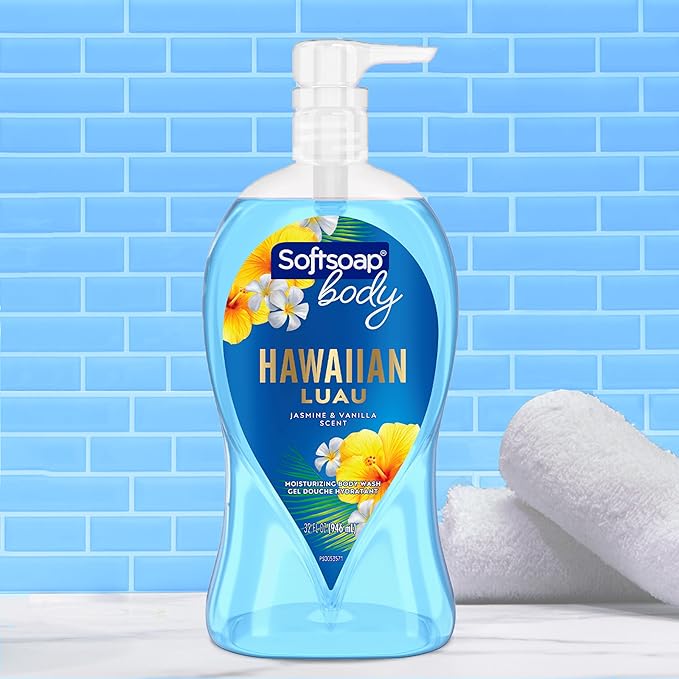 Softsoap Moisturizing Body Wash, Hawaiian Luau, Jasmine and Vanilla Scent, 32 oz Pump Bottle (Pack of 2)
