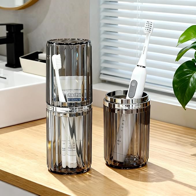 Toothbrush Travel Case, 2-in-1 Dustproof Travel Toothbrush Holder with Rinse Cup, Large Portable Toothbrush and Toothpaste Cup Container for Traveling Camping School Business Trip Bathroom