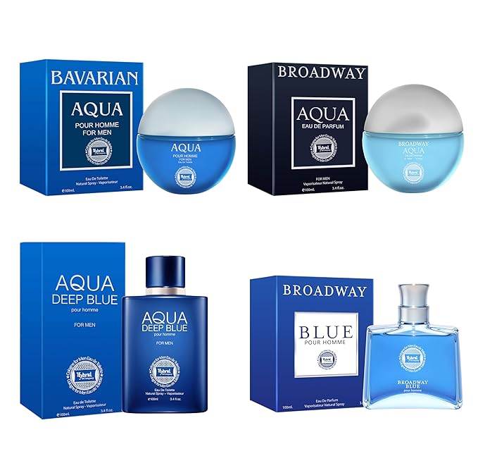 Hybrid & Company Men's 4 Pcs Bavarian Aqua Broadway Blue Aqua Deep Blue Eau De Toilette Perfume