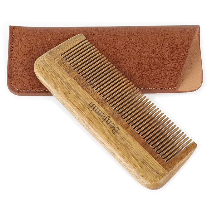 Onedor Wooden Comb, Personalized Custom Fine Tooth Combs for Men's Hair, Beard & Mustache, Anti-Static Sandalwood Comb, 100% Nature Handmade, Customized Gifts for Men - With Leather Case