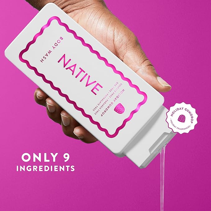 Native Body Wash, Holiday Edition, Holiday Gumdrop Scent, Contains Naturally Derived Ingredients | For Women & Men, Sulfate, Paraben, & Dye Free Leaving Skin Soft and Hydrated | 18 oz