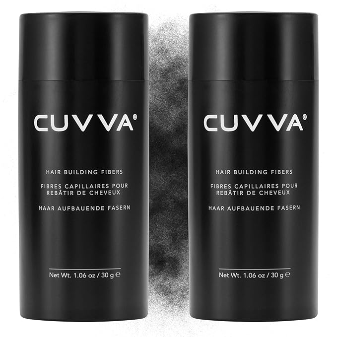 CUVVA Hair Building Fibers Multipack (2 x 30g) - Instantly Fill in Fine and Thinning Hair to Create a Thicker, Fuller Look - 13 Different Shades for Men & Women - Black