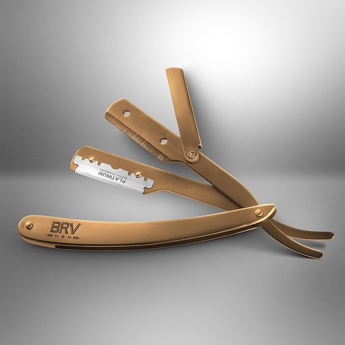 BRV MEN Straight Razor | Titanium Series | 100 Single Edge Blades | Straight Edge Razor | Shavette | Barber Razor | Mens Shaving Knife | Straight Razor Kit | For Men (Titanium Bronze)