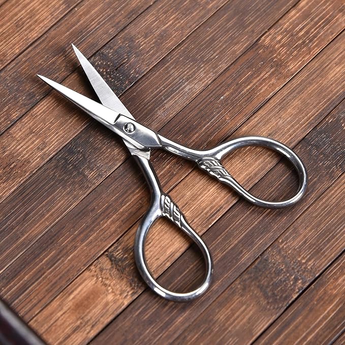 Small Facial Hair Scissors, Stainless steel (silver) Straight Tip Snips Beauty Grooming Kit for Eyebrows, Beard, Ear, Nose, Moustache Trimming with PU Case