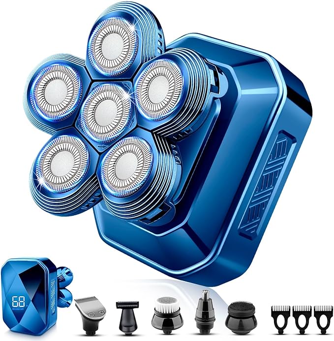 Head Shavers for Bald Men, IPX7 Waterproof Detachable Head Shaver, 6D Electric Razor for Men, 6 in 1 Wet/Dry Rechargeable LED Shaving Kit with Type-C Charge