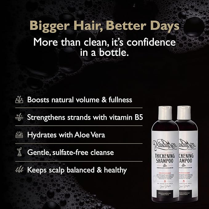 Thickening Shampoo – Volumizing and Strengthening Formula with Aloe Vera & Pro-Vitamin B5 11.83 oz (2-pack, Obsidian Cardamom)