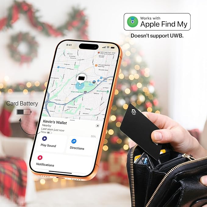 SPOTMINDERS Mens Valentines Day Gifts for Him Apple MFi Certified Credit Card Wallet Tracker PRO (iOS Only) 0.07in Works with Apple Find My Rechargeable Tracking Card IP68 Slim Passport Item Finder