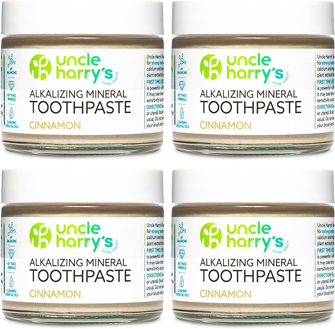 Uncle Harry's Cinnamon Remineralizing Toothpaste | Natural Whitening Toothpaste Freshens Breath & Promotes Enamel | Vegan Fluoride Free Paste (4 Pack)