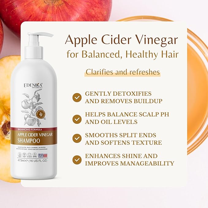 Apple Cider Vinegar Shampoo, Deep Cleans, Clarifies, Detoxes Scalp & Hair, Balances pH, Botanical, Sulfate & Paraben Free, 16 fl oz Each